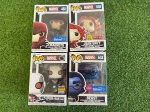 lot 28 image: Funko Pop Spider-Man, Beast, Magneto & Jean Grey