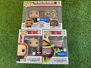 lot 32 image: Funko Pop The Rock & Mankind, Becky Lynch & Macho Man Randy Savage