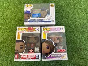 lot 136 image: Funko POP Jackie Robinson, Magic Johnson & Whitney Houston