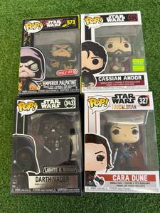 lot 152 image: Funko POP Star Wars - Darth Vader, Emperor Palatine, Cassian Andor & Cara Dune