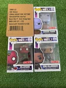 lot 255 image: Funko POP What If... Zolavision, King Killmonger, Ravager Thanos & Doctor Strange Supre
