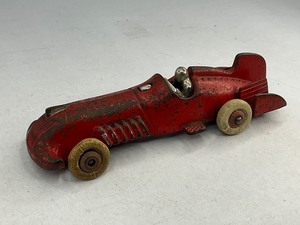 lot 24 image: Hubley Cast Iron Toy Race Car - Red