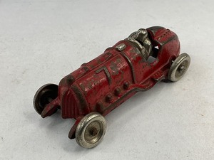 lot 28 image: Hubley #7 Cast Iron Toy Race Car - Red