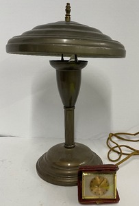 lot 35 image: Vintage Flying Saucer Design MCM Table or Desk Lamp Mid Century and Lancet Travel Alarm Clock