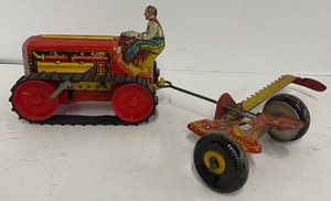 Vintage Tin Lithograph Marx Toys Wind Up Tractor with Mower
