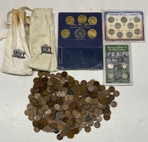 lot 8 image: Lot of Wheat Pennies 3 Lbs (two bags) and Sealed Nickels and Dimes