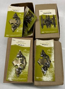 lot 72 image: Vintage Drawer Cupboard Pulls and Hinges Brass Bat Wing Style Lot of 30 New Old Stock