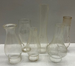 lot 22 image: Lot of 6 Glass Chimneys for KeroseneHurricane Lamps