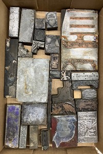 lot 28 image: Wood and Metal Printer Blocks Vintage Lot