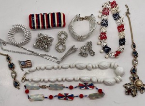 lot 89 image: Vintage Red White and Blue Costume Jewelry Lot