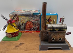 lot 96 image: Wilesco Steam-Powered Windmill and Wilesco D8 Steam Engine Toy Made in Germany