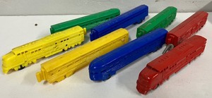 lot 137 image: Lot of NOSCO Hard Plastic Wind Up Toy Train Cars City of Los Angeles 8 PC