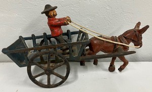lot 149 image: Vintage Cast Iron Mule Cart with Driver