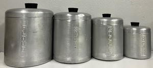 lot 192 image: Vintage Canister Set of 4 Spun Aluminum with Lids
