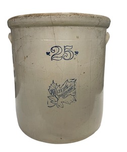 lot 198 image: Western Stoneware Large 25 Gallon Crock with Glass Top