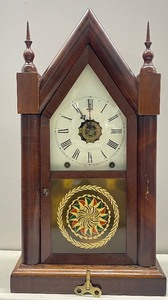 lot 141 image: Antique 1870s Ansonia Brass Co. Victorian Steeple Mantel Clock with Alarm