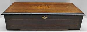 lot 199 image: Antique Swiss 12 Tune Music Box with Inlaid Case