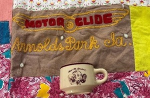lot 176 image: Vintage Handmade Unique Arnolds Park Iowa Quilt and Mr. Spudnut Coffee Cup Okoboji IA Collectibles