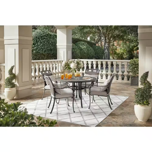 lot 1 image: NEW Home Decorators Collection- 5-Piece Wilshire Heights Cushioned Cast and Woven Back All Aluminum Outdoor Dining Set with SunBrella Bliss Sand Cushion
