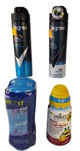 lot 10 image: Lot includes Double Pack of Secret, Zarbees Cough & Syrup, and two Degre dry spray deodorants.