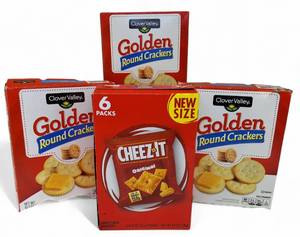 lot 37 image: Cracker Lot  (3)  Clover Valley  Round Crackers  & (1) Cheez it Orginal Snack Bags