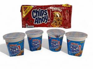 lot 42 image: Nabisco Cookie Lot  - (1) Family Size Chips Ahoy & (4) Go Paks Mini Chips Ahoy