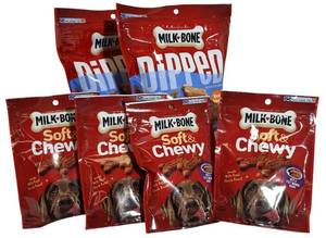 lot 56 image: Milk Bone Lot- (4) Soft & Chewy & (2) Dipped Biscuits