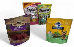 lot 57 image: Pet Treat Lot w Heartland Farms, Temptations & Pedigree Dentastix