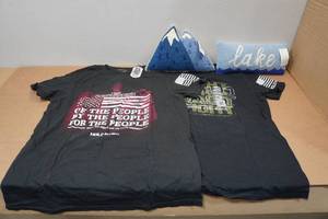 lot 111 image: 2 Hold Fast T-Shirts with Cabin Themed Pillows - Medium & Small