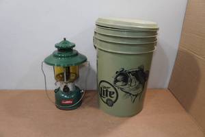 lot 144 image: Coleman Lantern and Miller Lite 5-Gallon Bucket with Lid