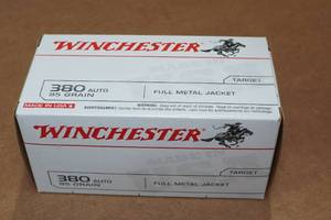 lot 232 image: 100 Winchester .380 Auto 95 Gr FMJ Ammo
