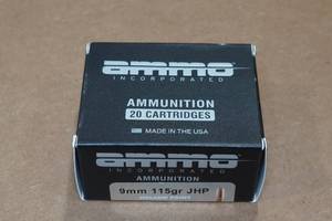 lot 247 image: 20 Ammo Inc 9mm Luger 115 Gr JHP Ammo