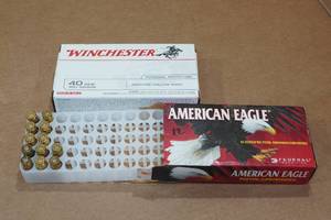 lot 248 image: 50 Winchester .40 S&W 180 Gr JHP Ammo - Plus 12 American Eagle 165 Gr FMJ