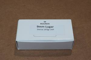 lot 269 image: 50 9mm Luger 147 Gr Sierra JHP Ammo