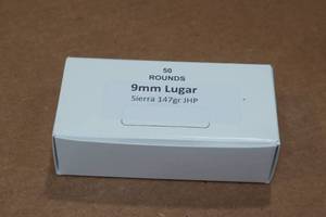 lot 270 image: 50 9mm Luger 147 Gr Sierra JHP Ammo