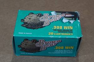 lot 290 image: 20 Brown Bear .308 Win 140 Gr SP Steel Case Ammo