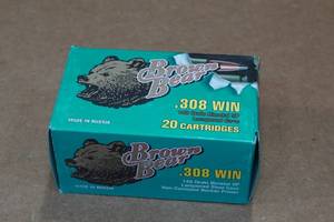 lot 292 image: 20 Brown Bear .308 Win 140 Gr SP Steel Case Ammo