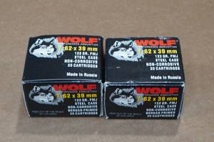 lot 311 image: 40 Wolf 7.62 x 39mm 122 Gr FMJ Steel Case Ammo
