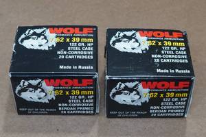 lot 312 image: 40 Wolf 7.62 x 39mm 122 Gr HP Steel Case Ammo