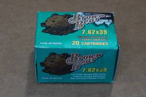 lot 314 image: 20 Brown Bear 7.62 x 39mm 123 Gr FMJ Steel Case Ammo