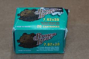 lot 315 image: 20 Brown Bear 7.62 x 39mm 123 Gr FMJ Steel Case Ammo