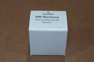 lot 329 image: 30 .300 Blackout 125 Gr Sierra HP BT Match Ammo