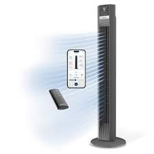 lot 49 image: Lasko Xtra Air 48 in. 12-Speed Smart Tower Fan in Gray w DC Motor, Works w Alexa, Google, Whisper Quiet, Remote, 12 in. Dia  Customer Returns See Pictures