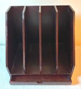 lot 60 image: Wood Desk Organizer with 4 Compartments, 13 x 10 x 14 Inches