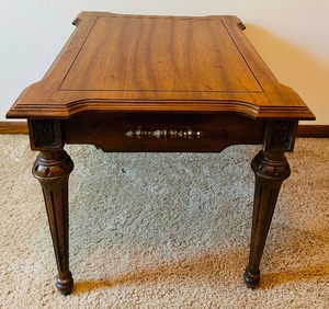 lot 41 image: Vintage Wood Side Table with Carved Details and Drawer