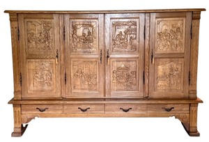 lot 2A image: Vintage German Shrunk Cabinet with Ornate Carved Panels