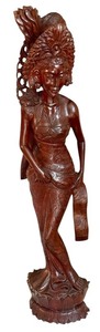lot 4 image: 41.5 Inch Balinese Hand-Carved Wooden Statue