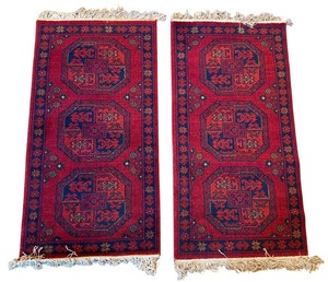 lot 6 image: Pair of Adras Remo 100% Wool Rugs 23 x 46 Inch Red Patterned Runners