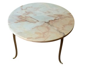 lot 9 image: Vintage Round Marble Top Side Table with Brass Legs