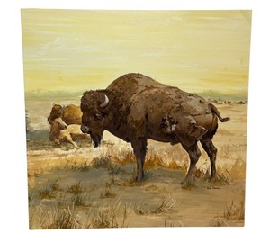 lot 10D image: Original Geri Arnold Buffalo Painting on Board